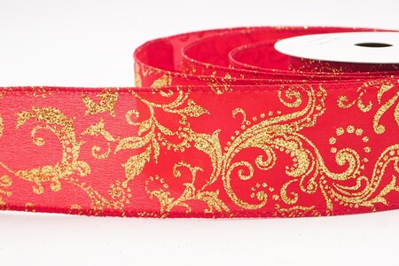 Red/gold Glitter Filigree Scroll Sheer Ribbon_KW0454GC-7G-7